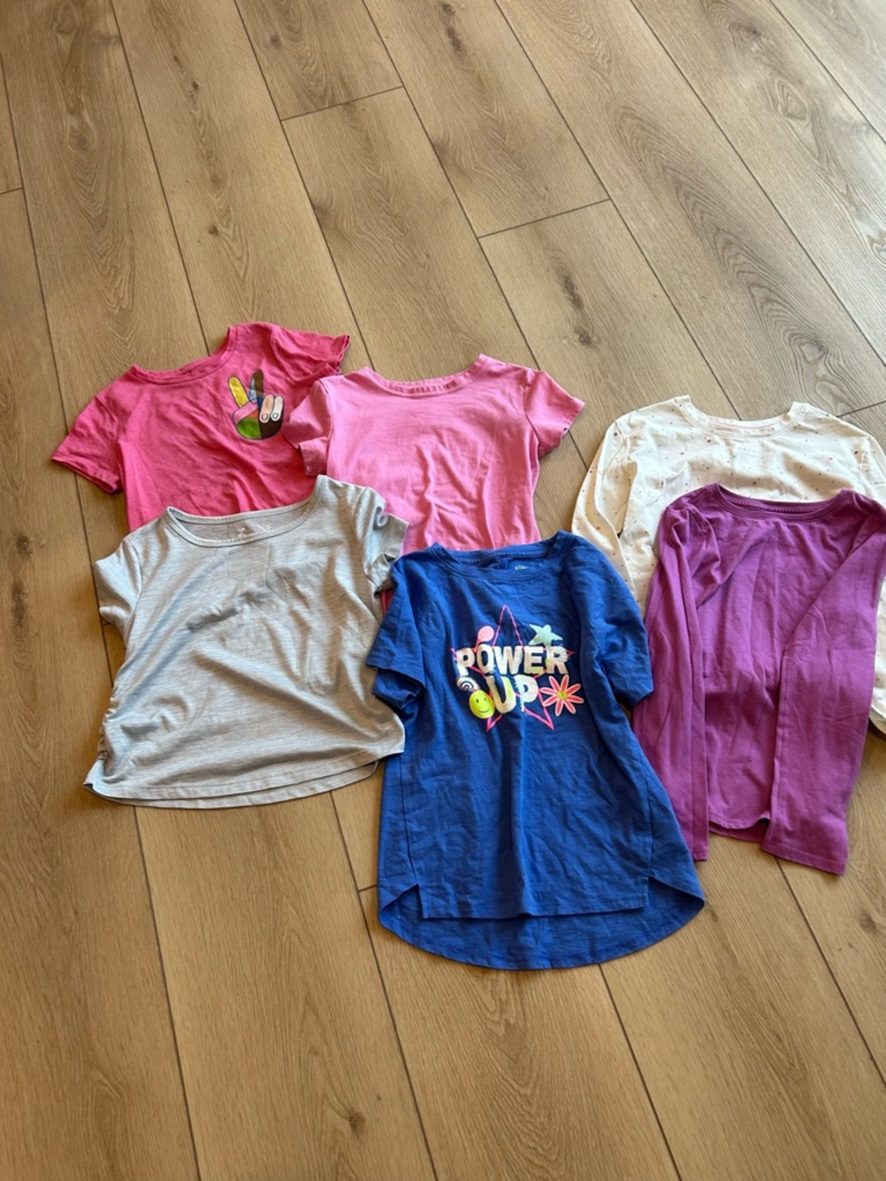 6 Kids Short Sleeve Tee Bundle - Pink, Hot Pink, Gray, Blue, Purple, Cream